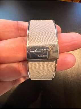LK Bennett grey Leather and metal Bracelet with Silver Logo Clasp